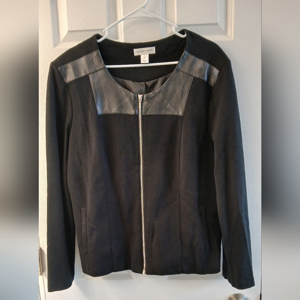 Christopher & Banks Black Knit Jacket – XL – Faux Leather Trim – Fully Lined